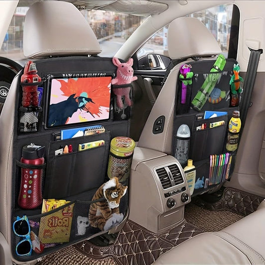 Black Kick Mats Back Seat Protector with Touch Screen Tablet Holder, Travel Accessories - color: Black1, size: 1Pcs
