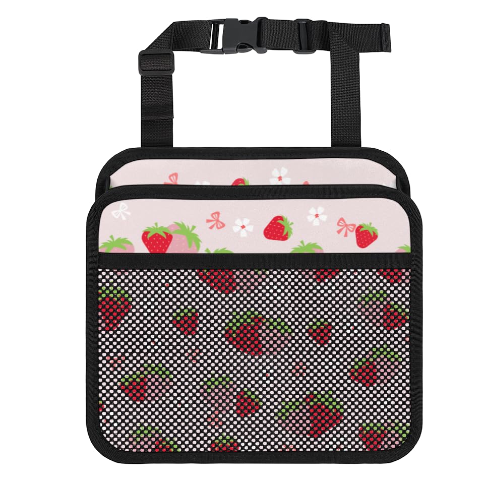 Cute Strawberry Print Car Organizer for Kids, Backseat Headrest Storage Bag, Adorable Cartoon Fruit Pattern, Foldable Waterproof PU Leather Organizer, Perfect for Mom and Baby