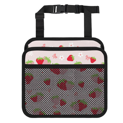 Cute Strawberry Print Car Organizer for Kids, Backseat Headrest Storage Bag, Adorable Cartoon Fruit Pattern, Foldable Waterproof PU Leather Organizer, Perfect for Mom and Baby