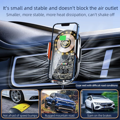 Car Phone Holder, Wireless Car Charger Air Vent Auto-Clamp Cell Phone Car Mount with Metal Hook Clip, 360° Rotation - One Button Release for iPhone, Samsung, Google, and All Other Smartphones - color: Gold