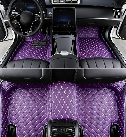 New Customized car Floor mats, Suitable for 99.9% of car Models, All-Weather car Floor mats, Fully Covered car Floor mats, Anti Slip and Waterproof car Floor mats (Purple Beige) - color: Purple beige