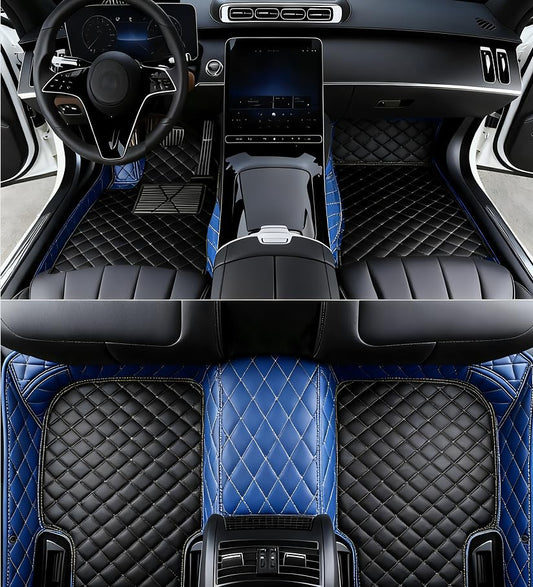 New Customized car Floor mats, Suitable for 99.9% of car Models, All-Weather car Floor mats, Fully Covered car Floor mats, Anti Slip and Waterproof car Floor mats (Blue+Black) - color: blue+black