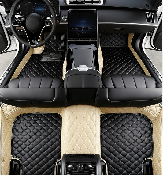 New Customized car Floor mats, Suitable for 99.9% of car Models, All-Weather car Floor mats, Fully Covered car Floor mats, Anti Slip and Waterproof car Floor mats (Beige +Black) - color: beige +black
