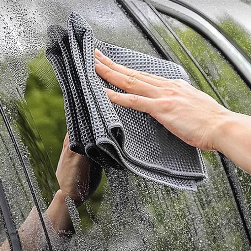 2PCS Car Wash Towel Glass Cleaning Water Drying Microfiber Window Clean Wipe Auto Detailing Waffle Weave (2Pcs-Gray) - color: 2pcs-gray