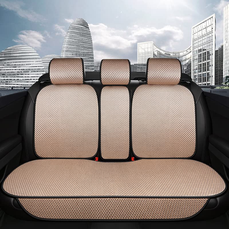 Auto Newer Luxury Breathable Rear Bench Car Seat Cover Fit Four Seasons, Back Seat Protector，Universal Rear of Car Seat Cushions,Universal Fit for 95% Cars,SUV,Pickup,Van（Rear Seat,Beige - color: Beige-Rear Seat