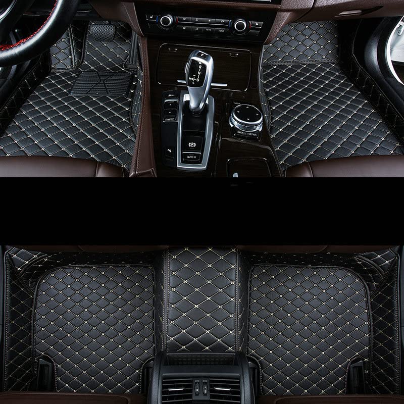 All-Weather car Floor Mats-Suitable for 98% of car Models Watherproof Leather car Floor mat (Black Beige) - color: Black beige