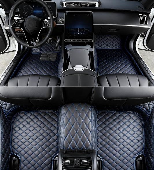 New Customized car Floor mats, Suitable for 99.9% of car Models, All-Weather car Floor mats, Fully Covered car Floor mats, Anti Slip and Waterproof car Floor mats (Black Blue) - color: Black blue