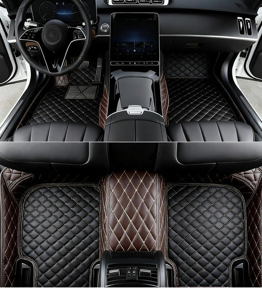New Customized car Floor mats, Suitable for 99.9% of car Models, All-Weather car Floor mats, Fully Covered car Floor mats, Anti Slip and Waterproof car Floor mats (Dark Brown+Black) - color: dark brown+black