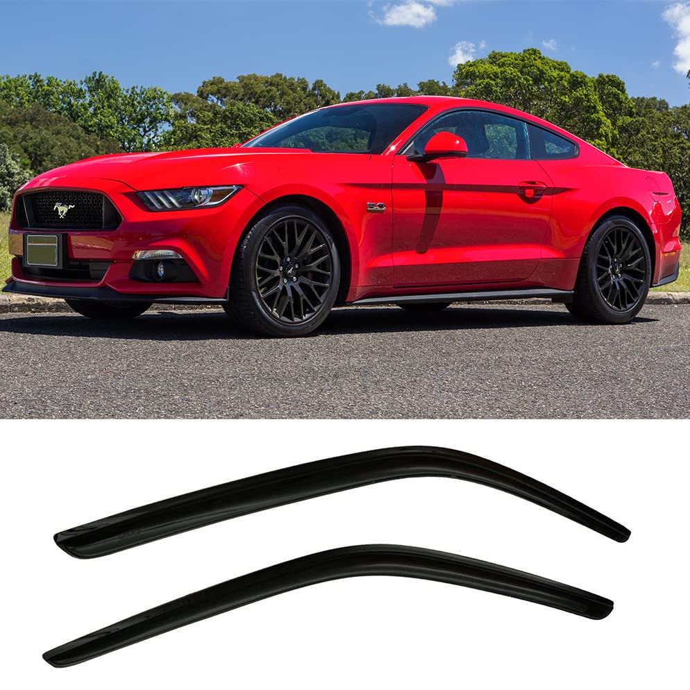 92359 Original Side Window Deflector Visor Rain Guard,Outside Mount Tape-on Shatterproof Dark Smoke,2pcs window shades fit for 2015-2024 Ford Mustang - size: 2pcs 2015-2024 Mustang (Outside Mount)